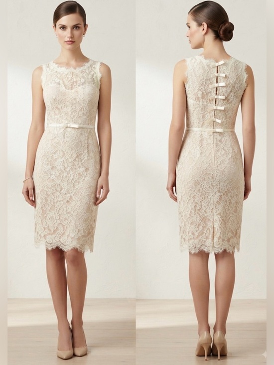 McGinn Dresses & Skirts - McGinn Cream Lace Bow Back Sheath Dress Size 6